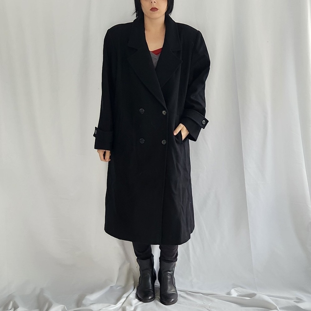 90s Black Wool Peacoat